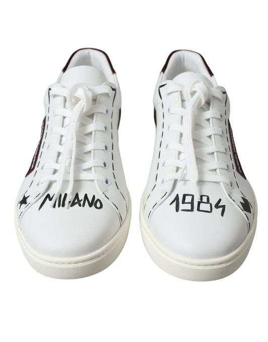 White Bordeaux Leather Logo Low Top Sneakers Shoes