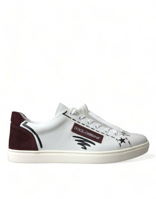 White Bordeaux Leather Logo Low Top Sneakers Shoes