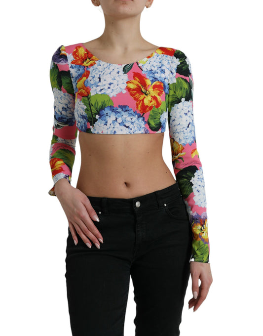 Multicolor Floral Print Long Sleeves Crop Top