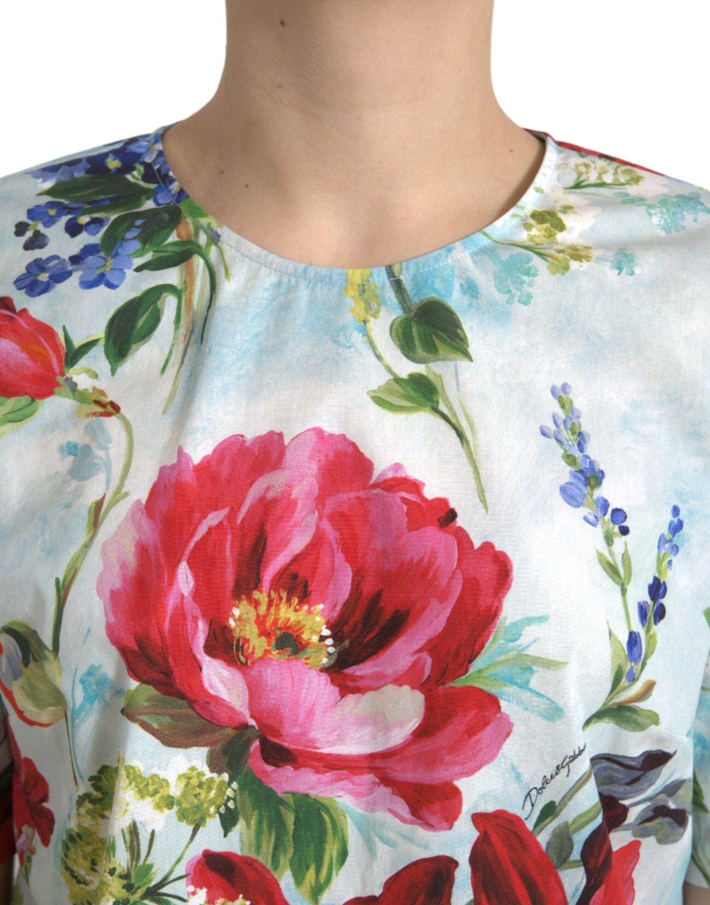 Multicolor Floral Cotton Round Neck Blouse Top