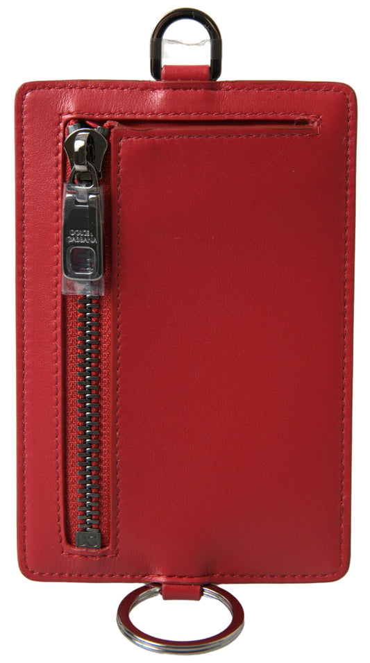 Elegant Red Leather Lanyard Card Holder