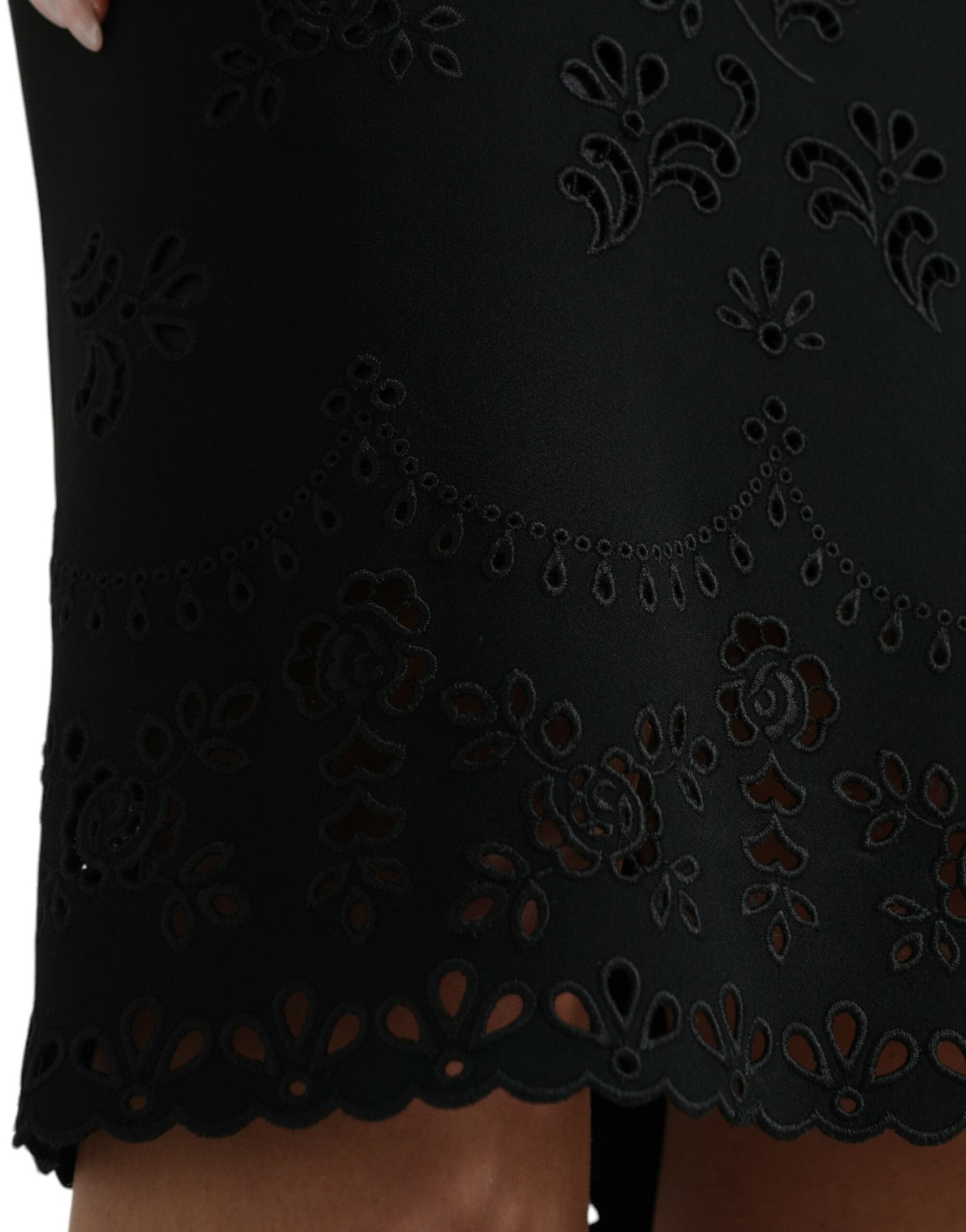 Black Floral Lace Viscose Bodycon Midi Dress