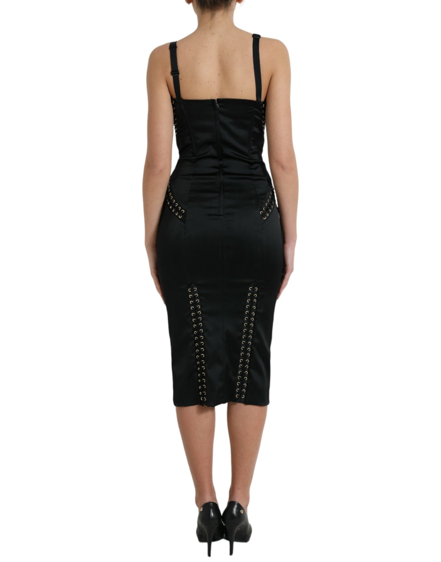 Black Bustier Corset Lace Bodycon Midi Dress