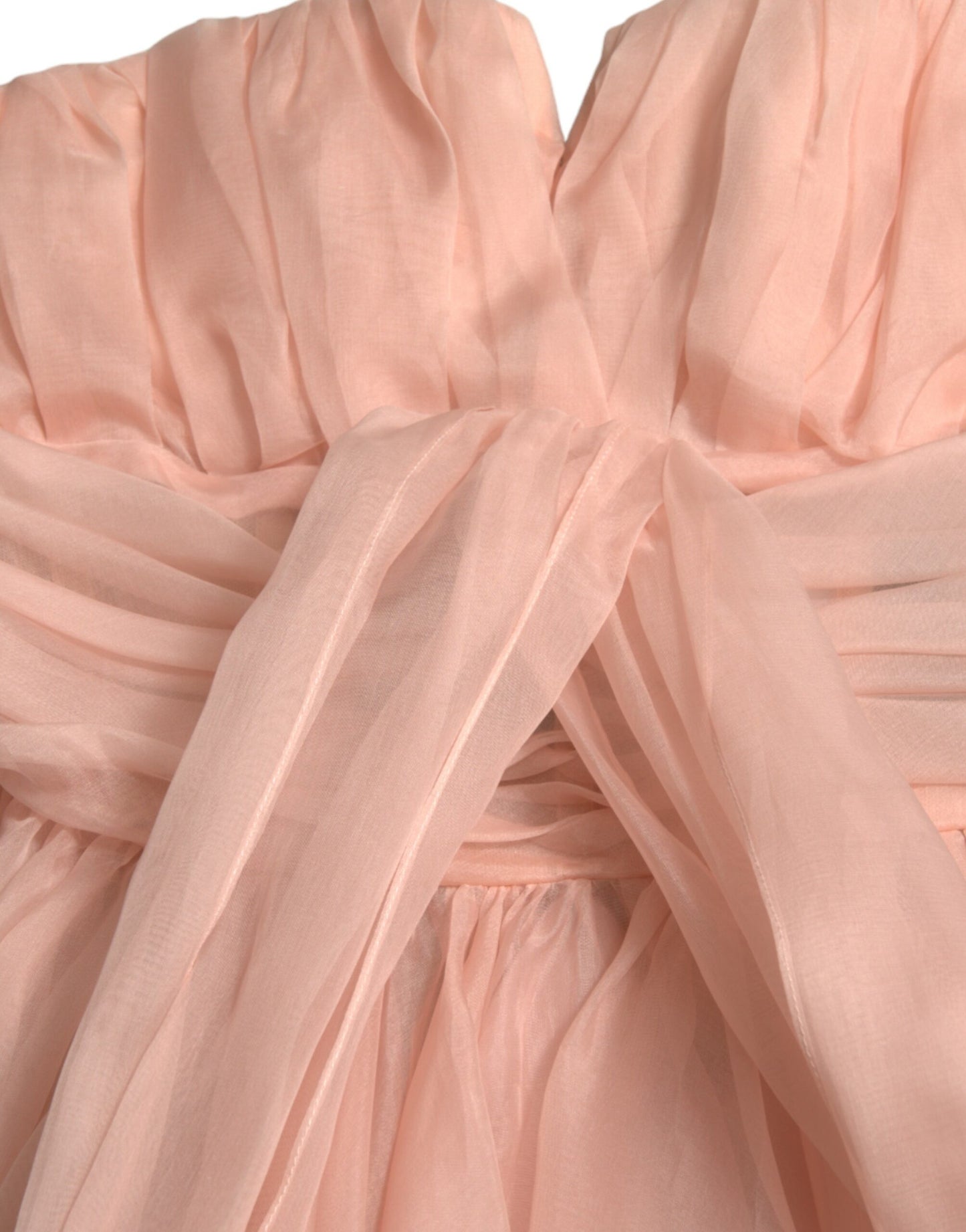 Pink Silk Chiffon Halter A-line Pleated Midi Dress