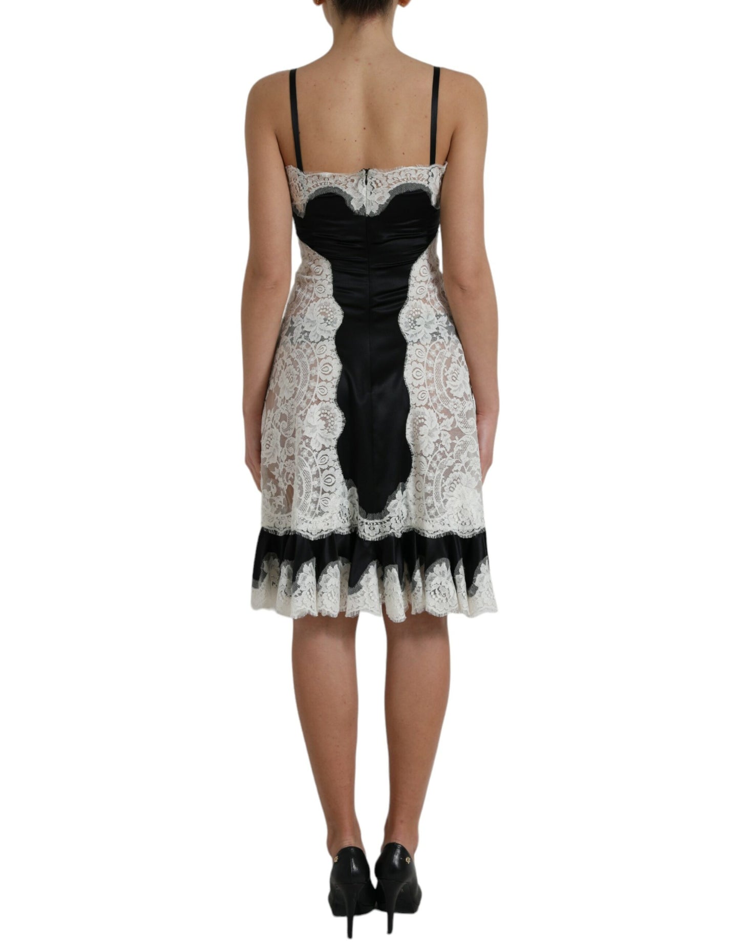 Black White Lace See Through A-Line Sleeveless Dress