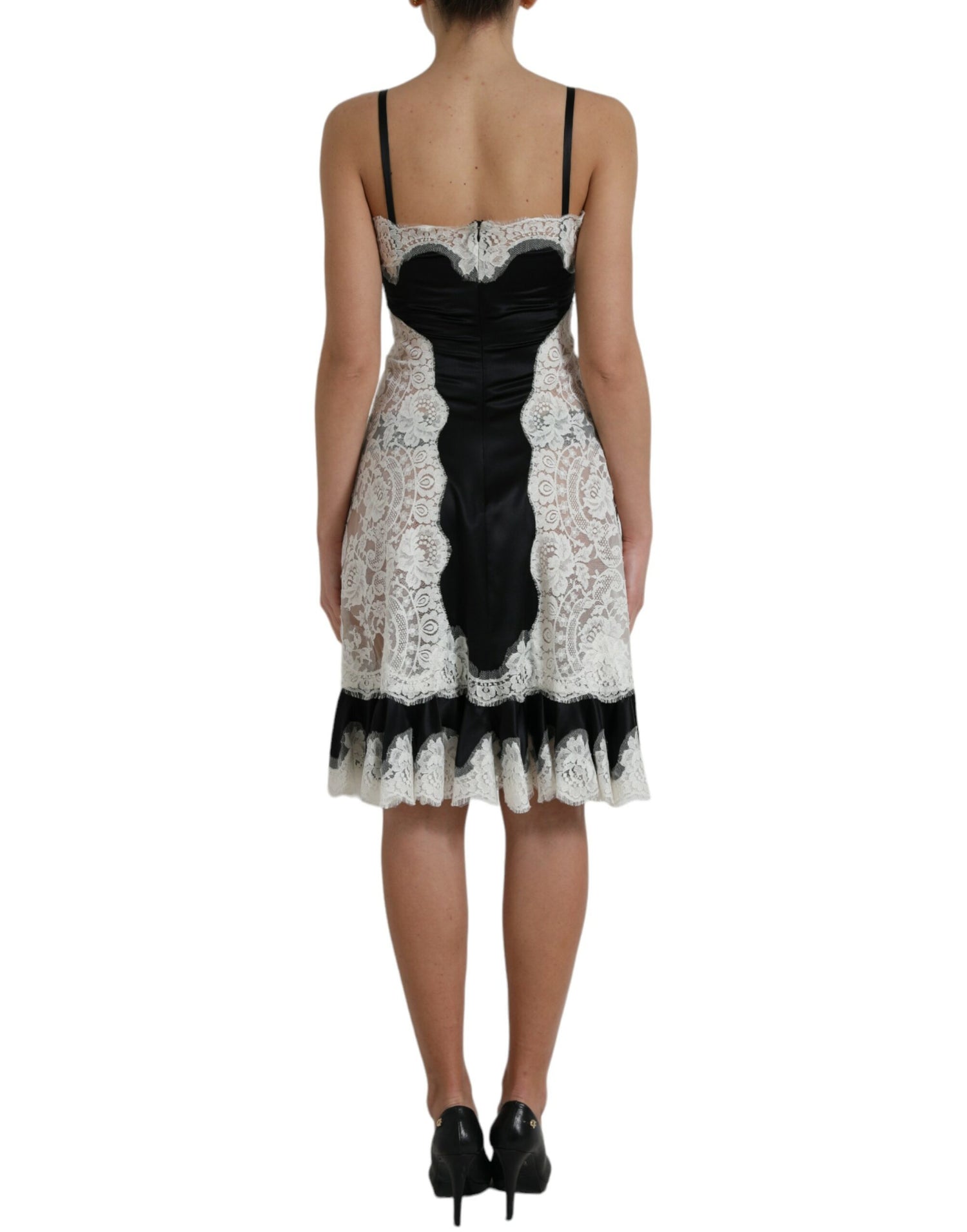 Black White Lace See Through A-Line Sleeveless Dress