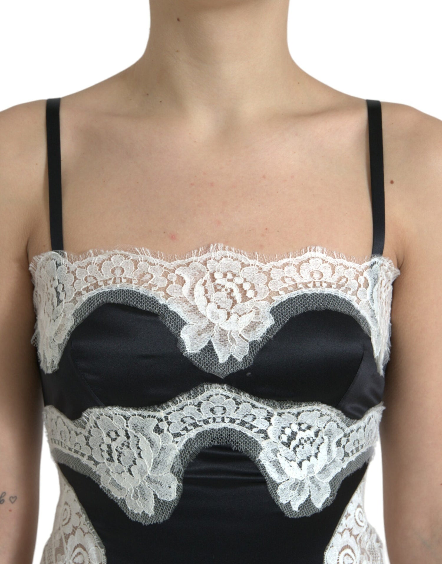 Black White Lace See Through A-Line Sleeveless Dress