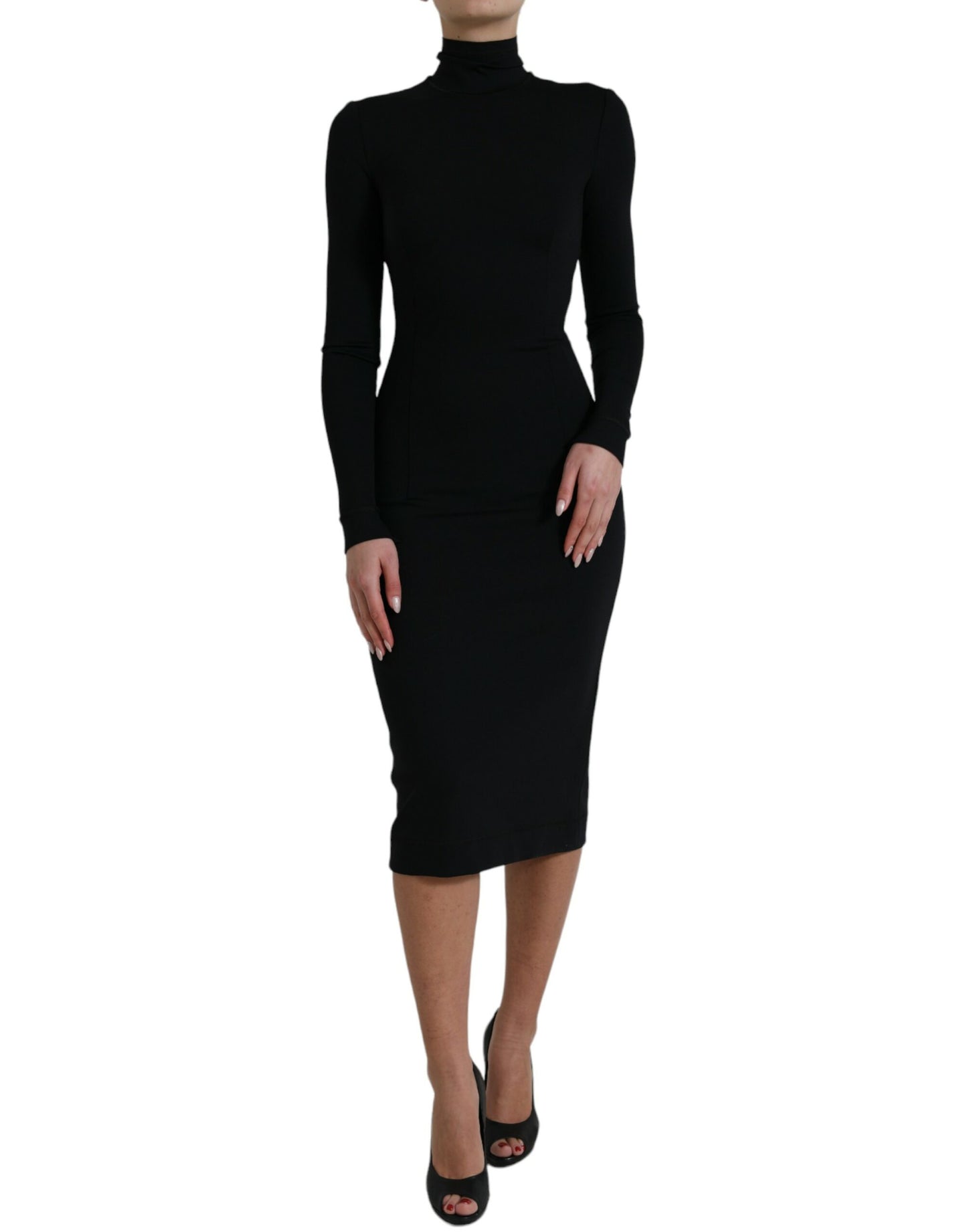 Black Long Sleeve Turtleneck Bodycon Dress