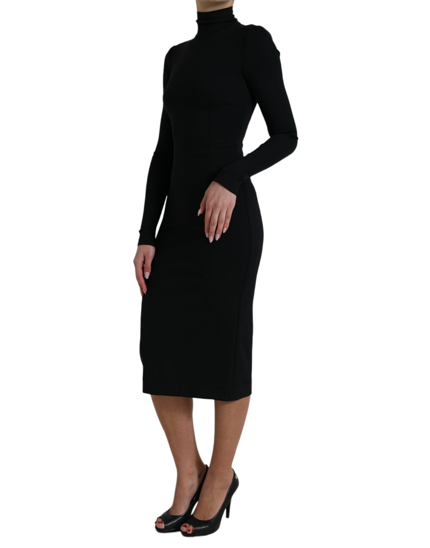 Black Long Sleeve Turtleneck Bodycon Dress