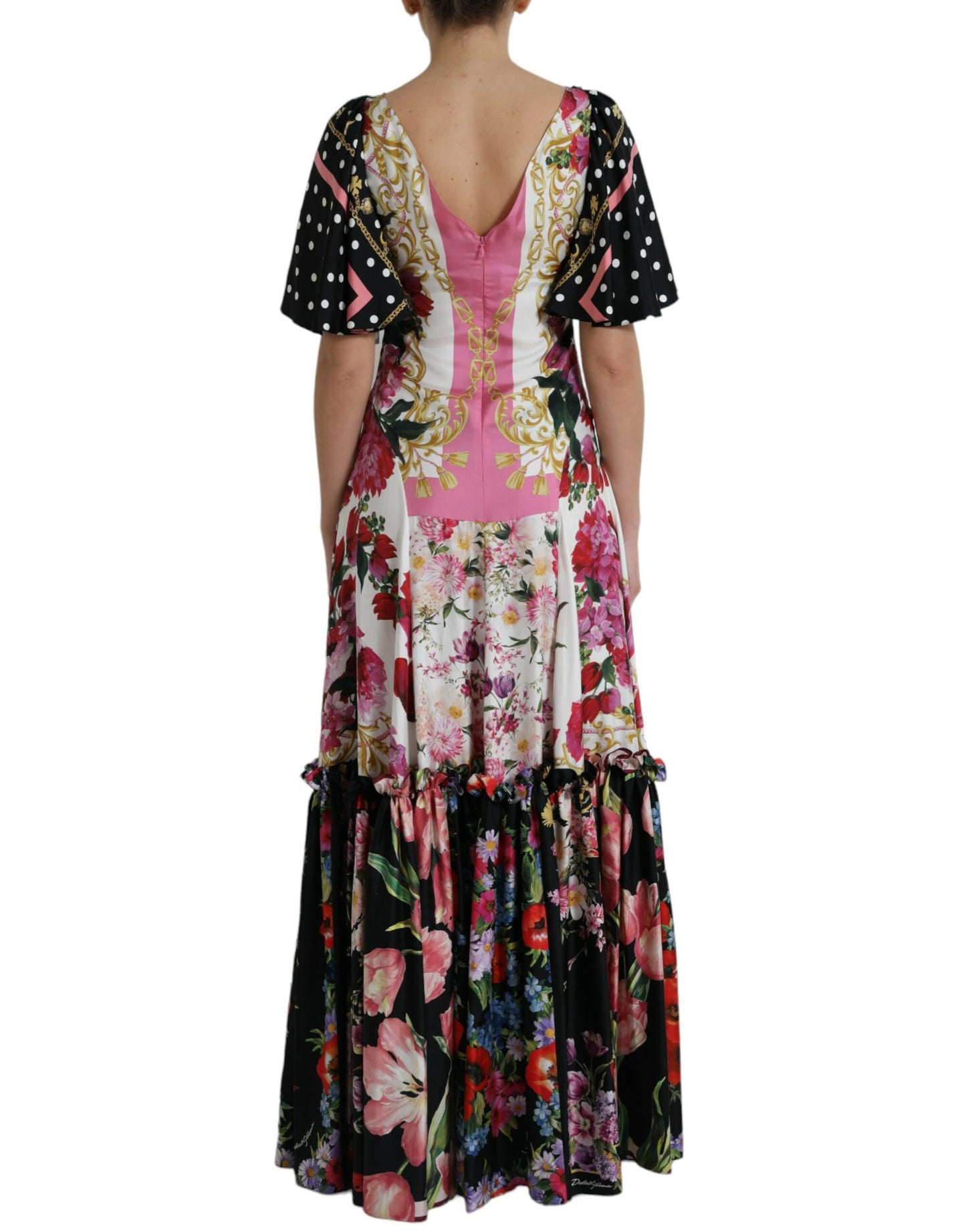 Multicolor Floral Print Silk Twill Gown Dress