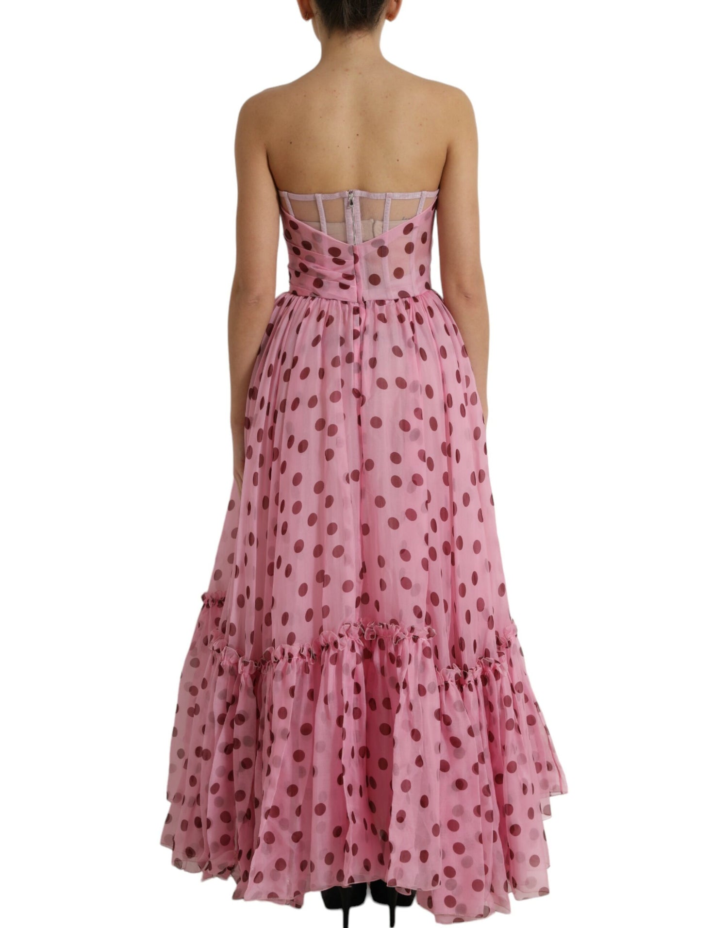 Pink Polka Dots A-line Strapless Gown Dress