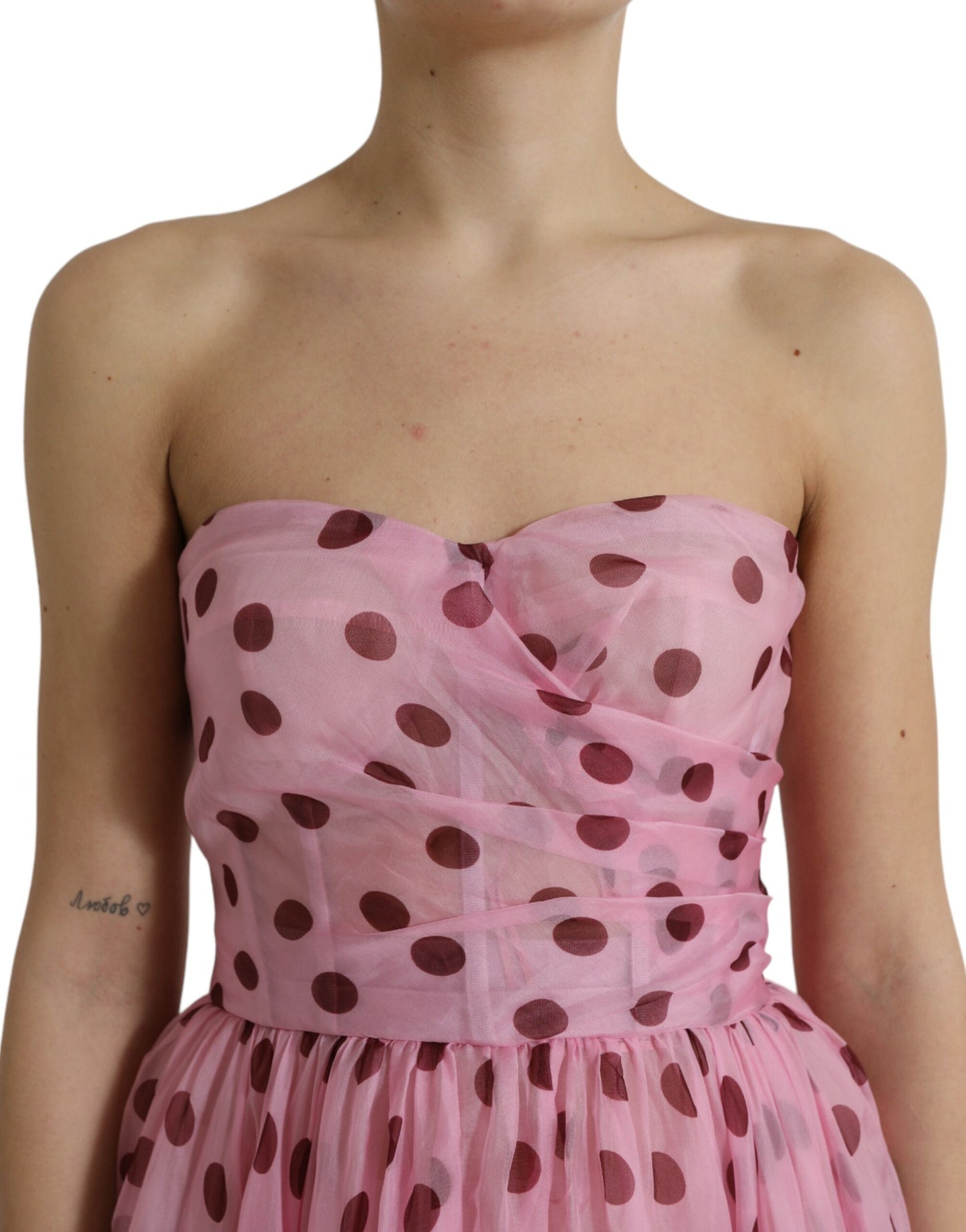 Pink Polka Dots A-line Strapless Gown Dress