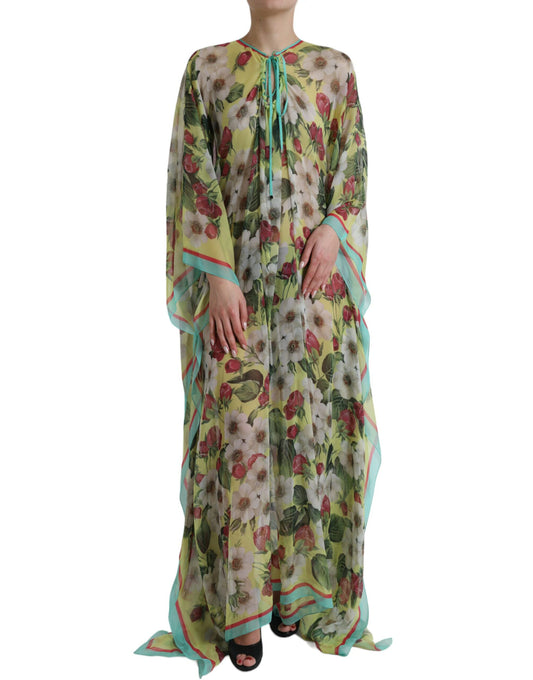 Multicolor Floral Silk Kaftan Maxi Dress