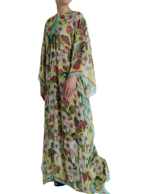 Multicolor Floral Silk Kaftan Maxi Dress