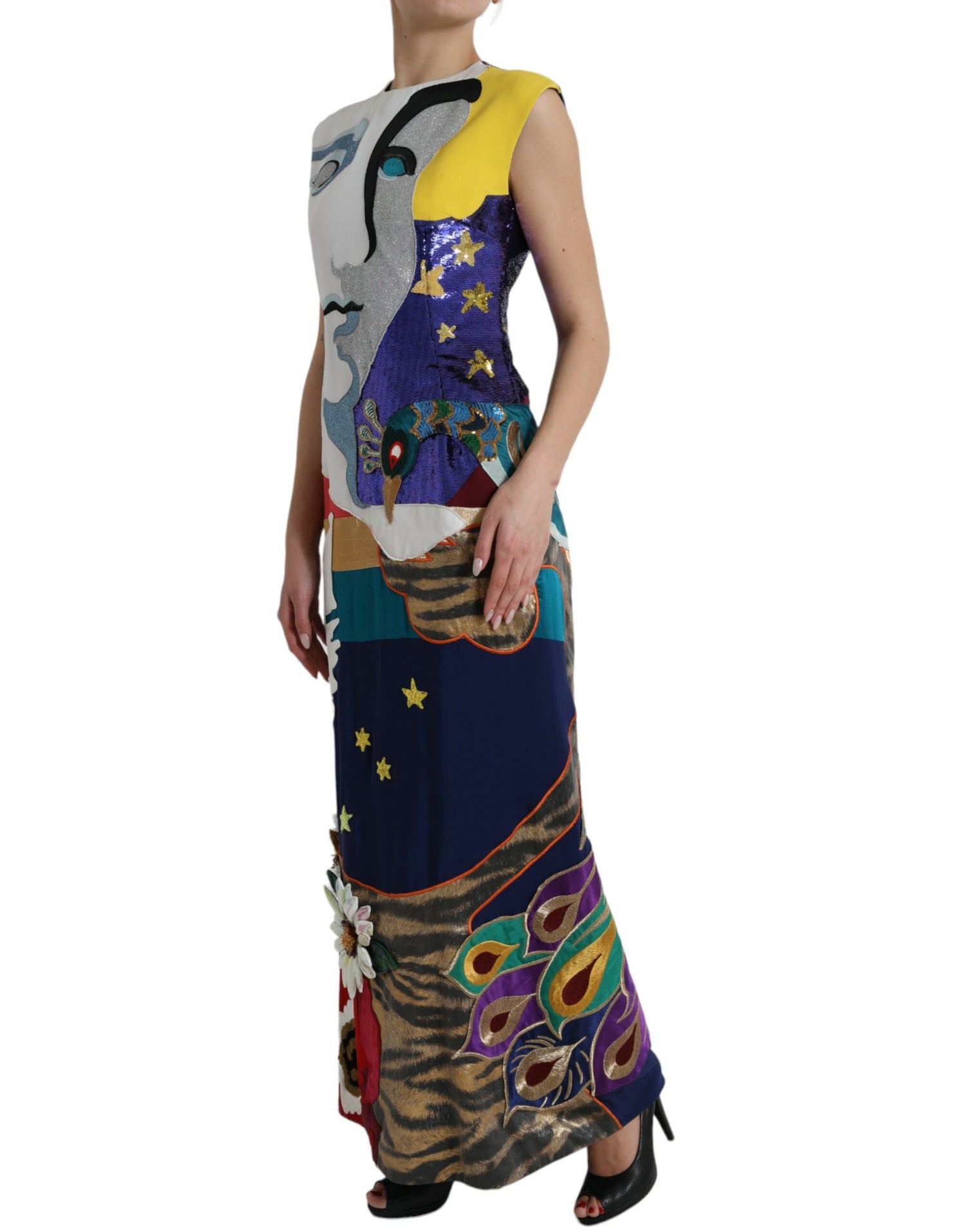 Multicolor Patchwork Sheath Long Gown Dress