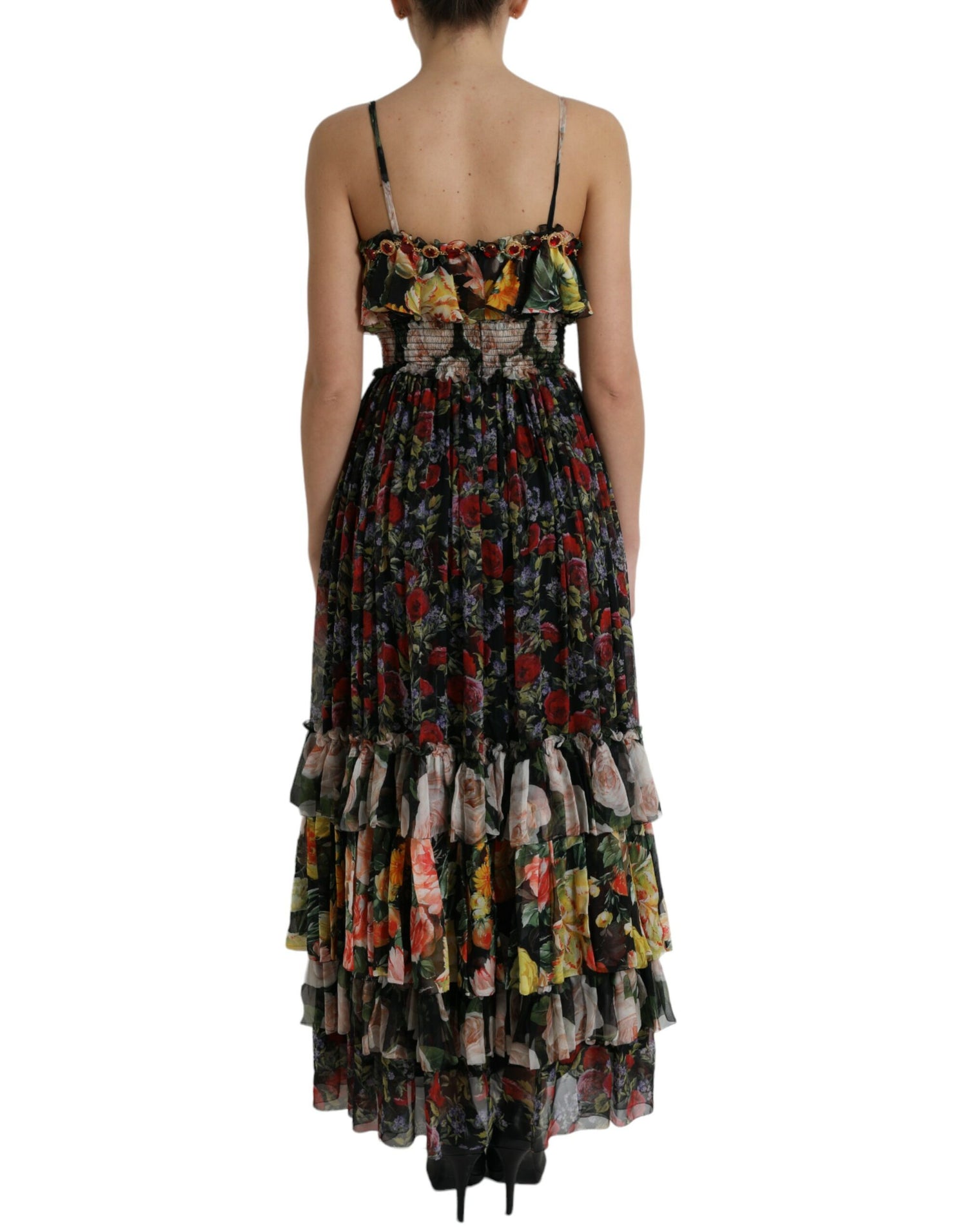 Multicolor Floral Chiffon Tiered Maxi Dress