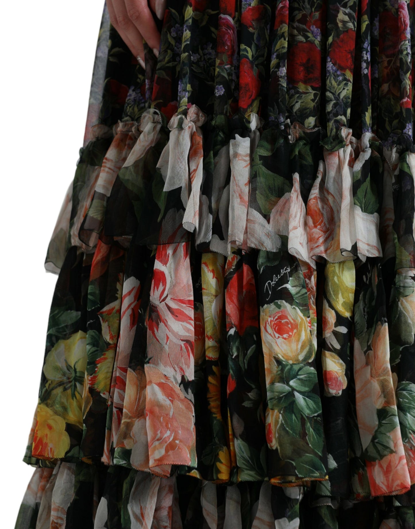 Multicolor Floral Chiffon Tiered Maxi Dress