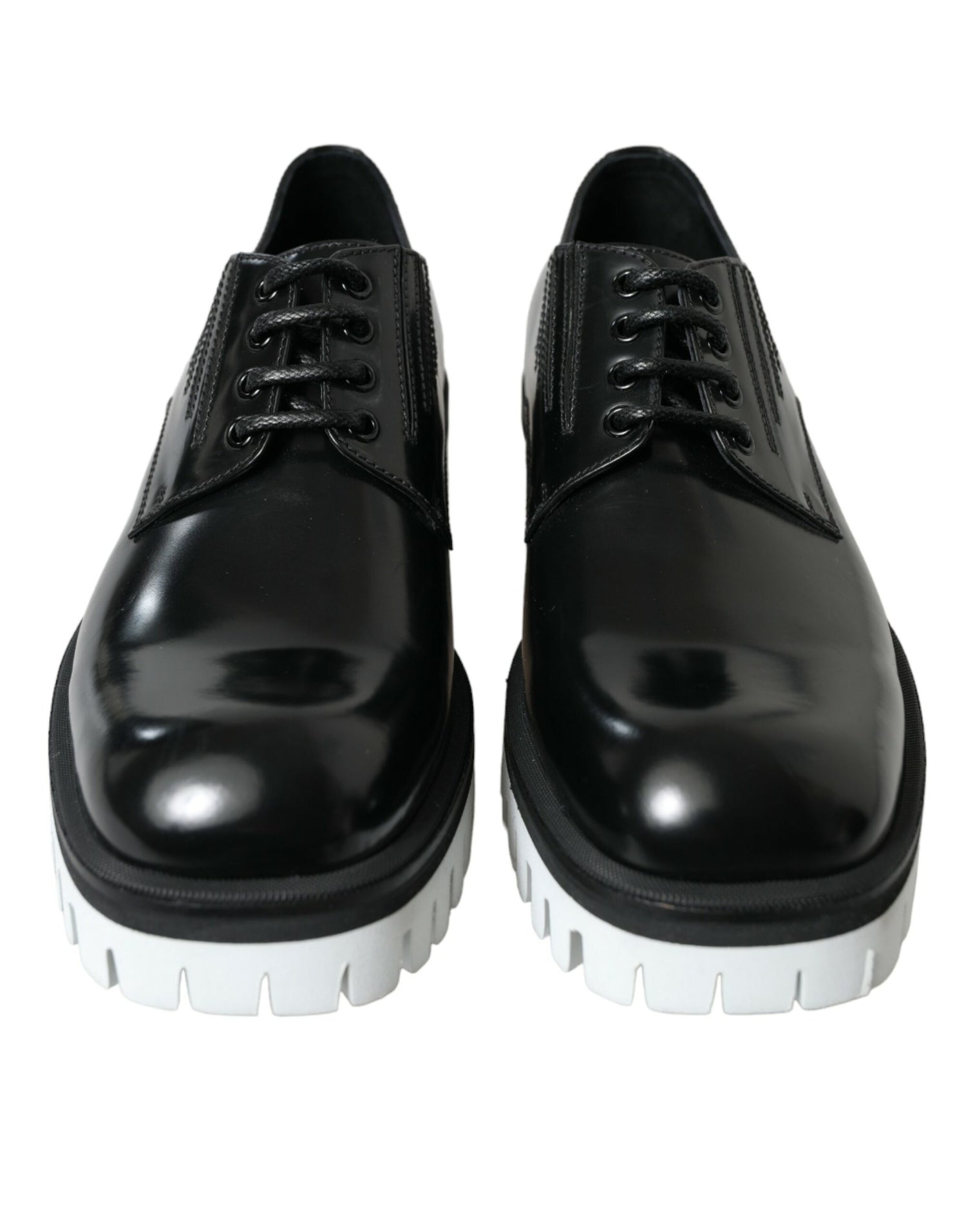 Black White Leather Lace Up Derby Dress Shoes