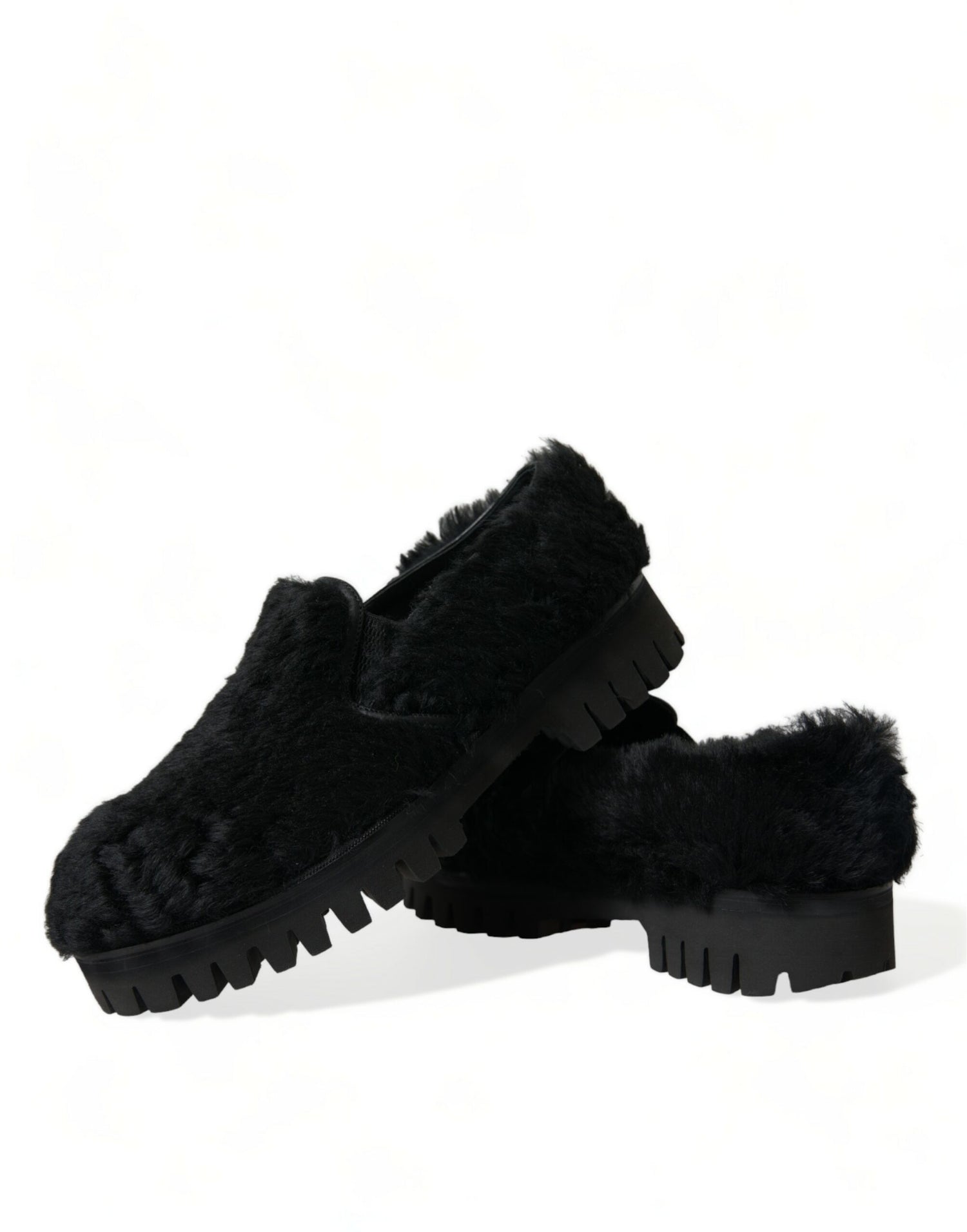 Black Fur Leather Slippers Dress Shoes