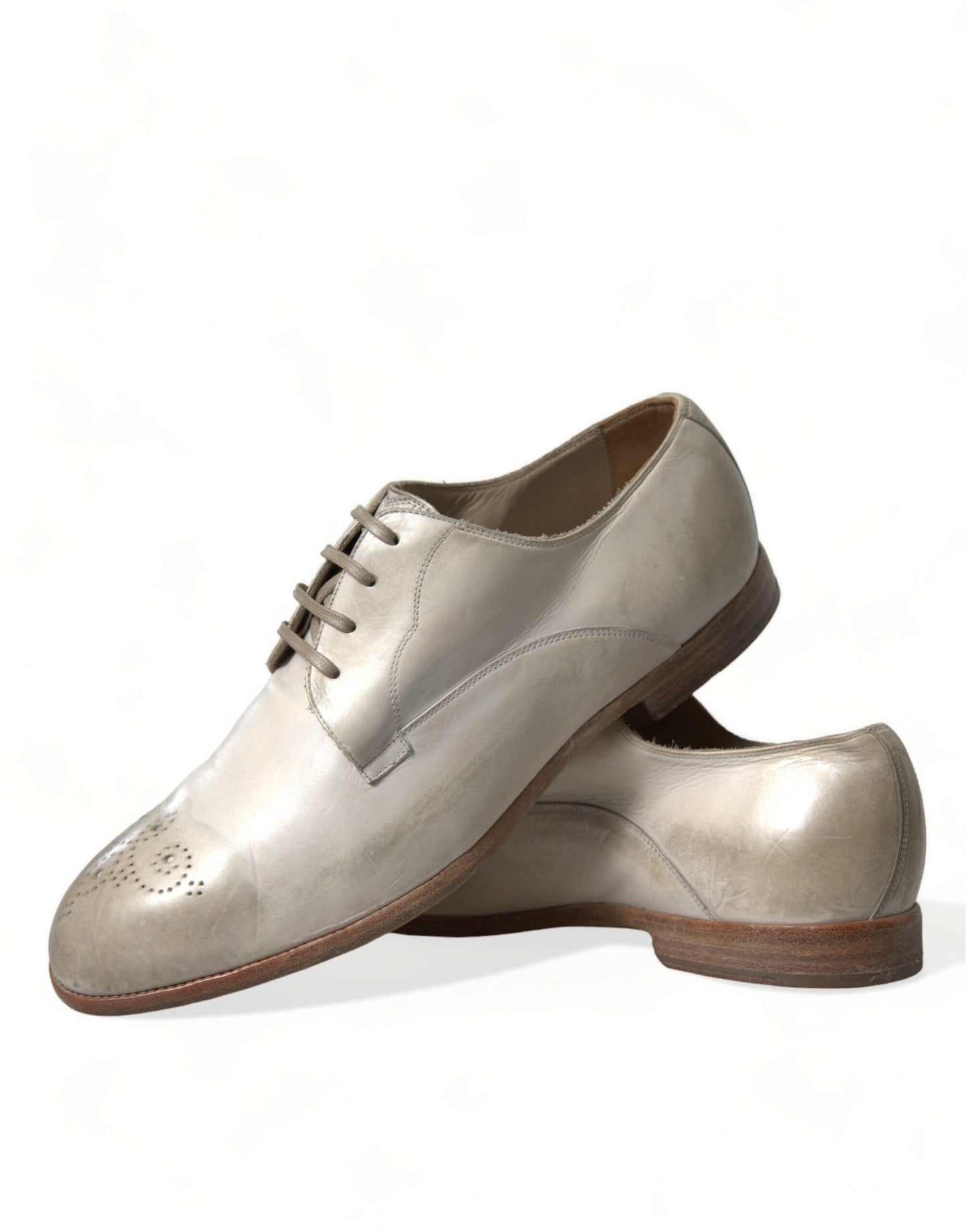 White Distressed Leather Derby Dress Shoes