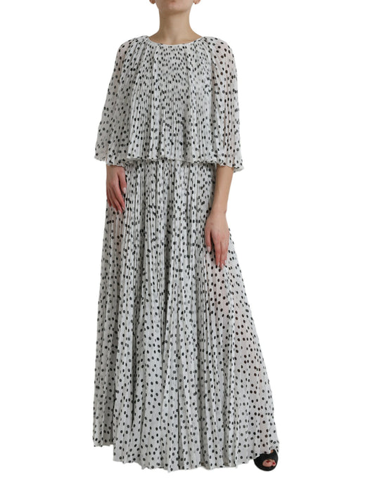 White Polka Dot A-line Pleated Maxi Dress