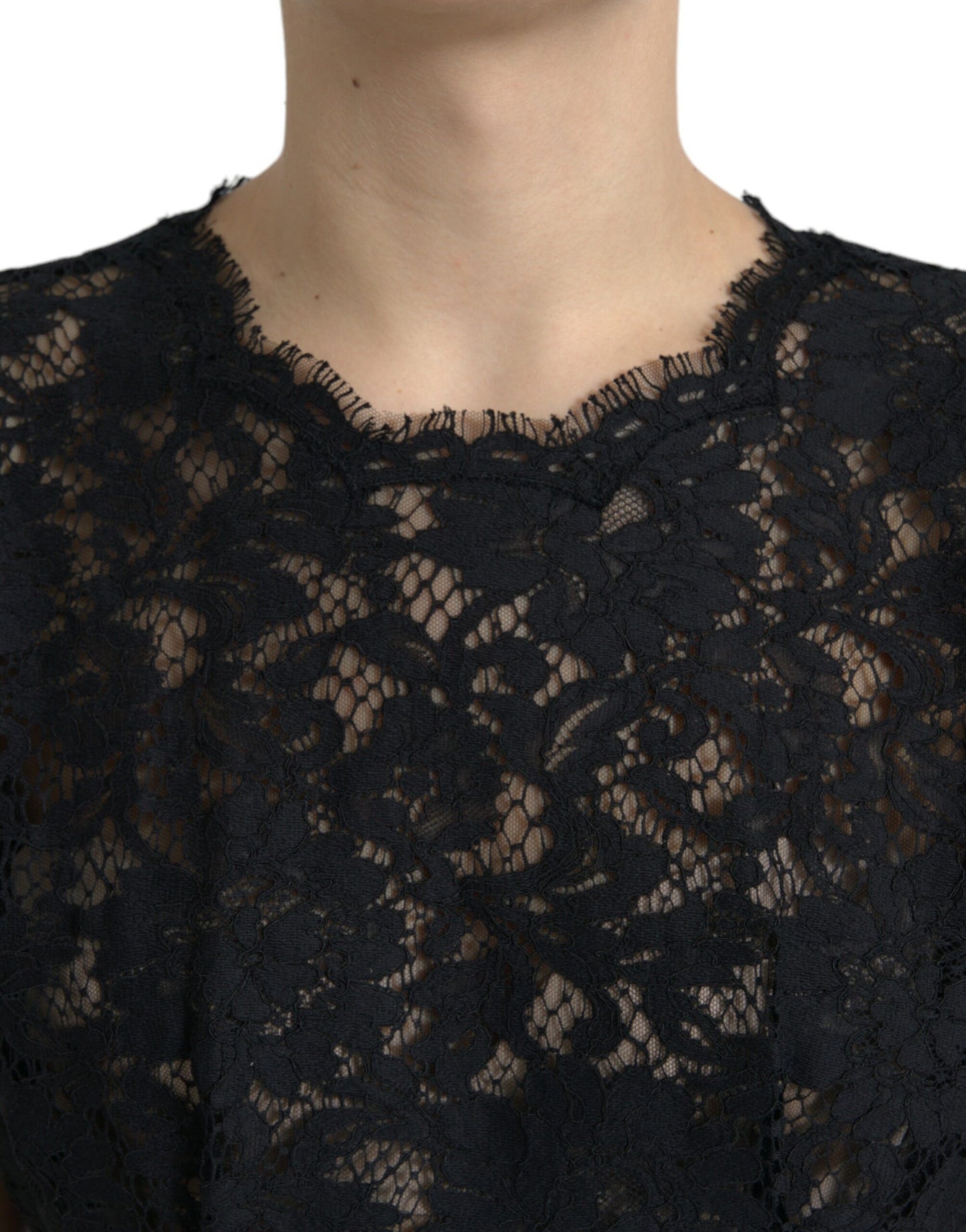 Black Floral Lace Cotton A-line Mini Dress