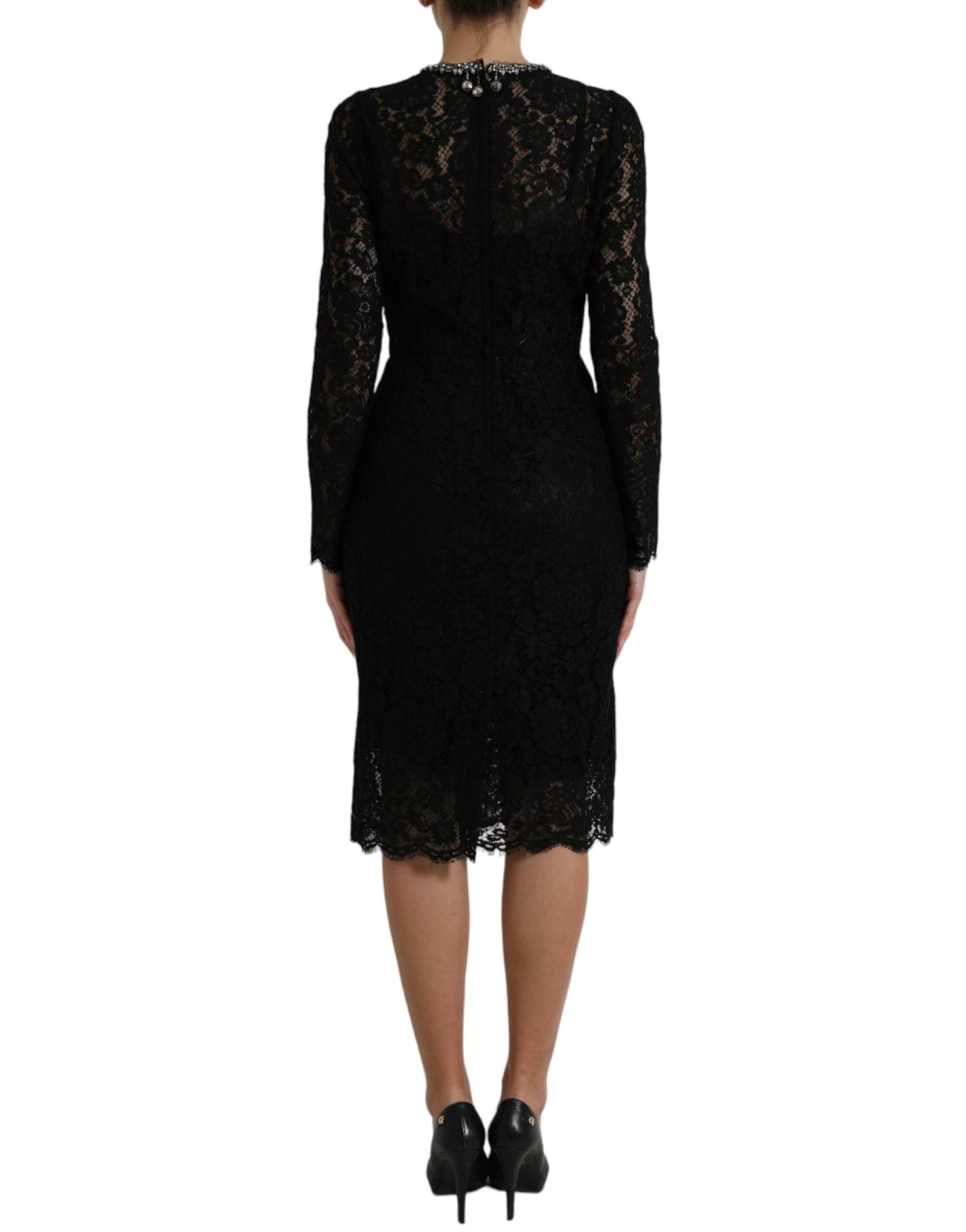 Black Lace Crystal Embellished Sheath Dress