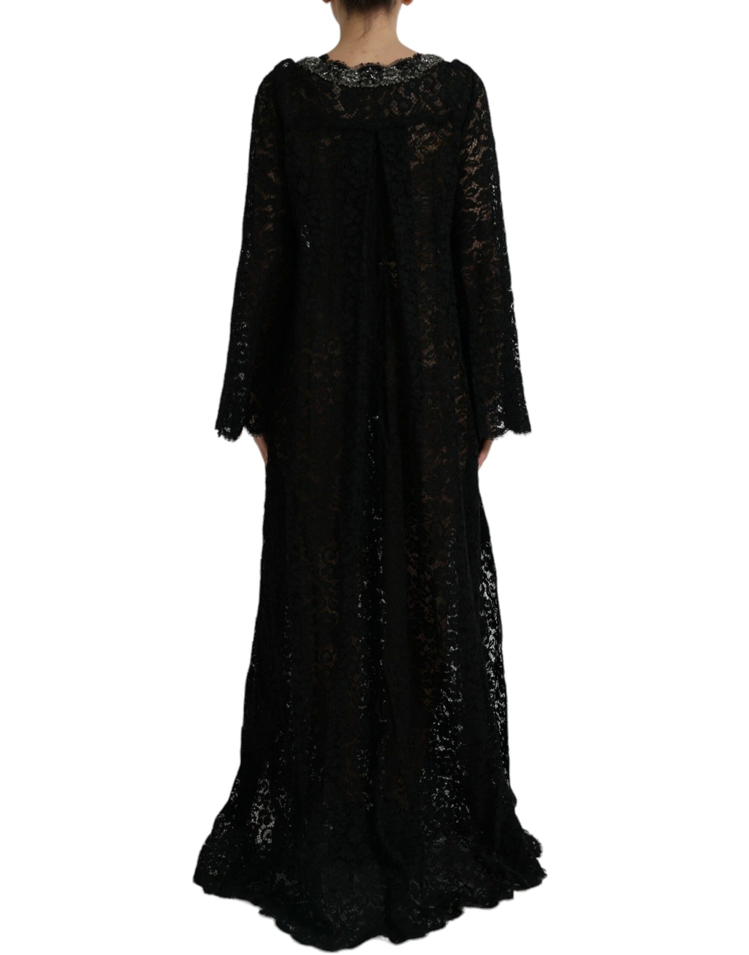 Black Lace Crystal Embellished Shift Dress