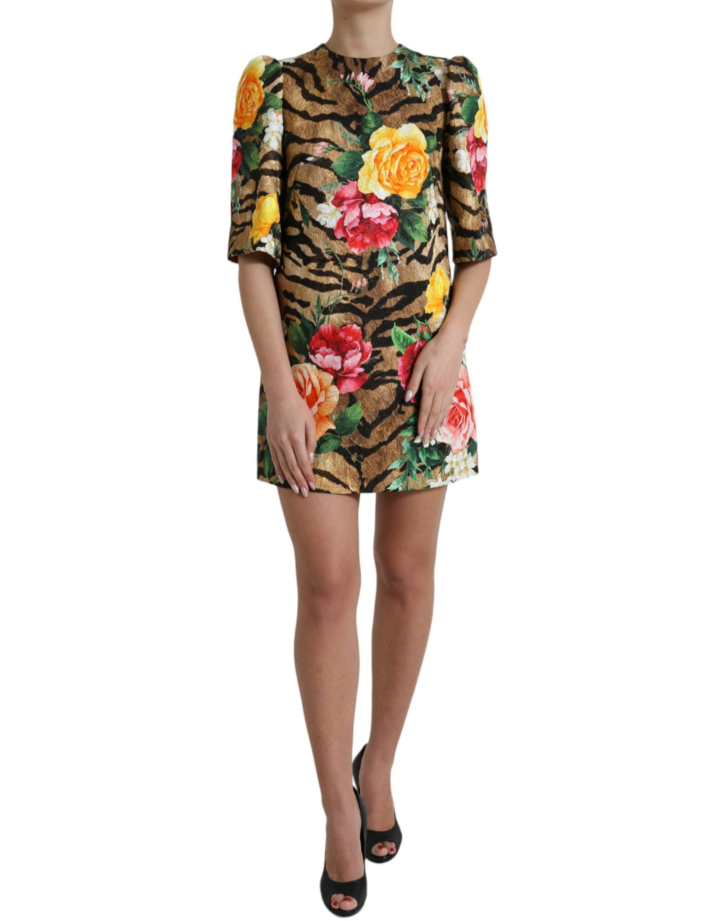 Multicolor Tiger Floral Print Shift Mini Dress