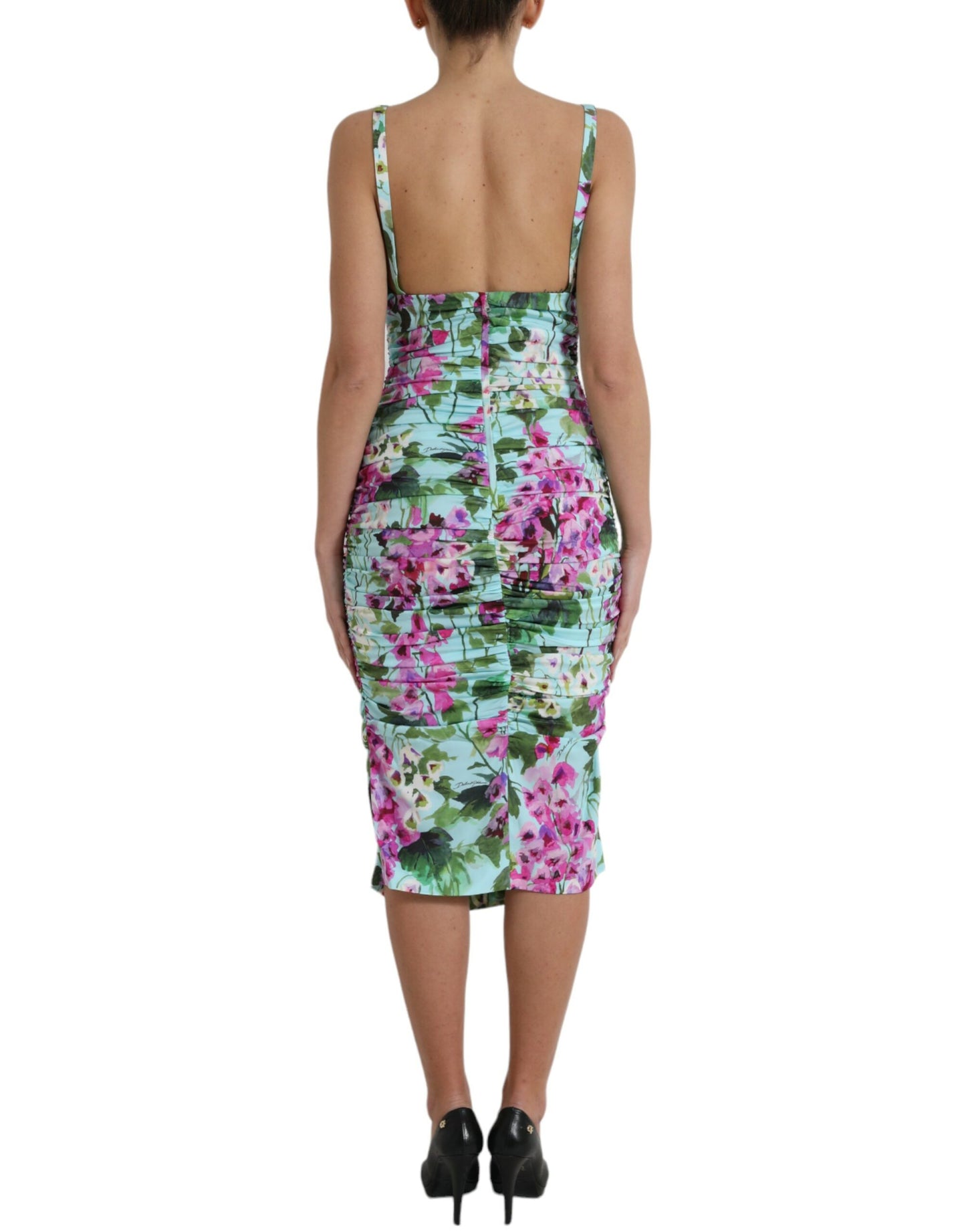 Multicolor Floral V-neck Sheath Midi Dress