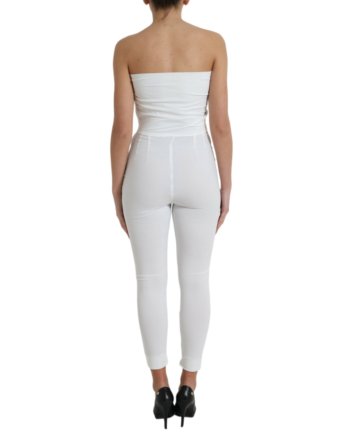 White Nylon Strapless Bodycon Jumpsuit Dress