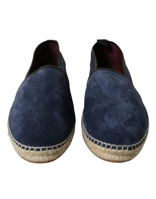 Blue Leather Suede Slip On Espadrille Shoes