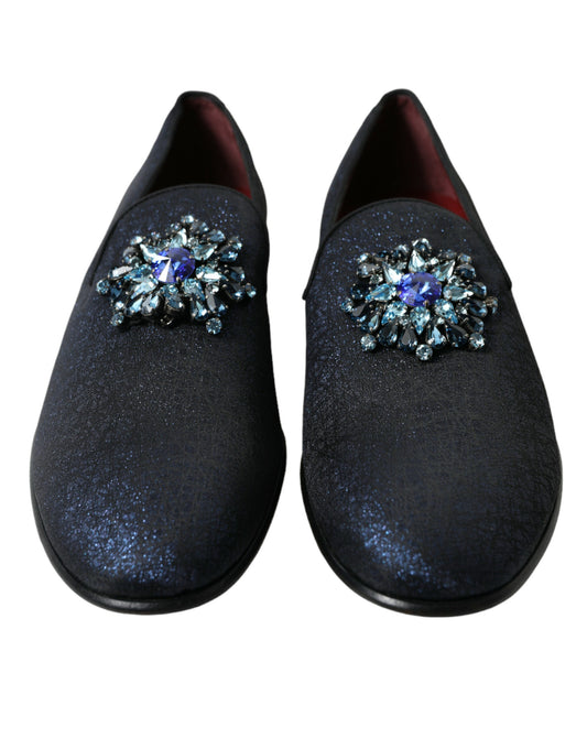 Blue Jacquard Lurex Crystal Loafer Dress Shoes