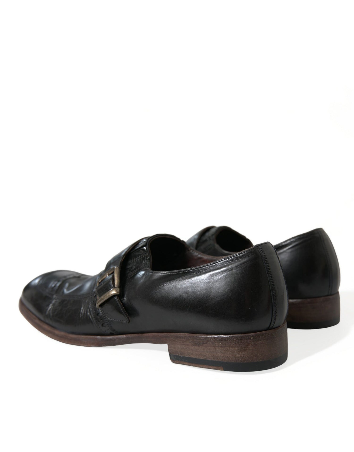 Black Leather Strap Mocassin Dress Shoes