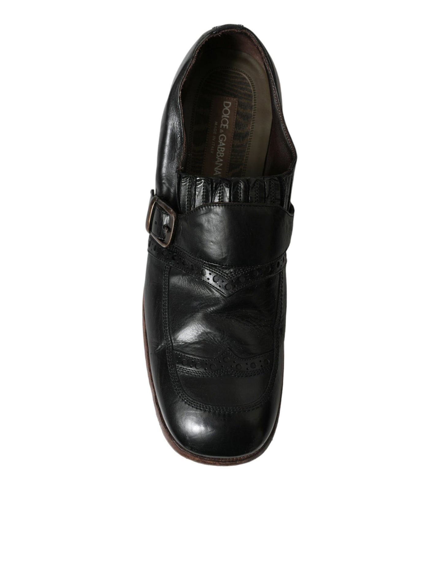 Black Leather Strap Mocassin Dress Shoes