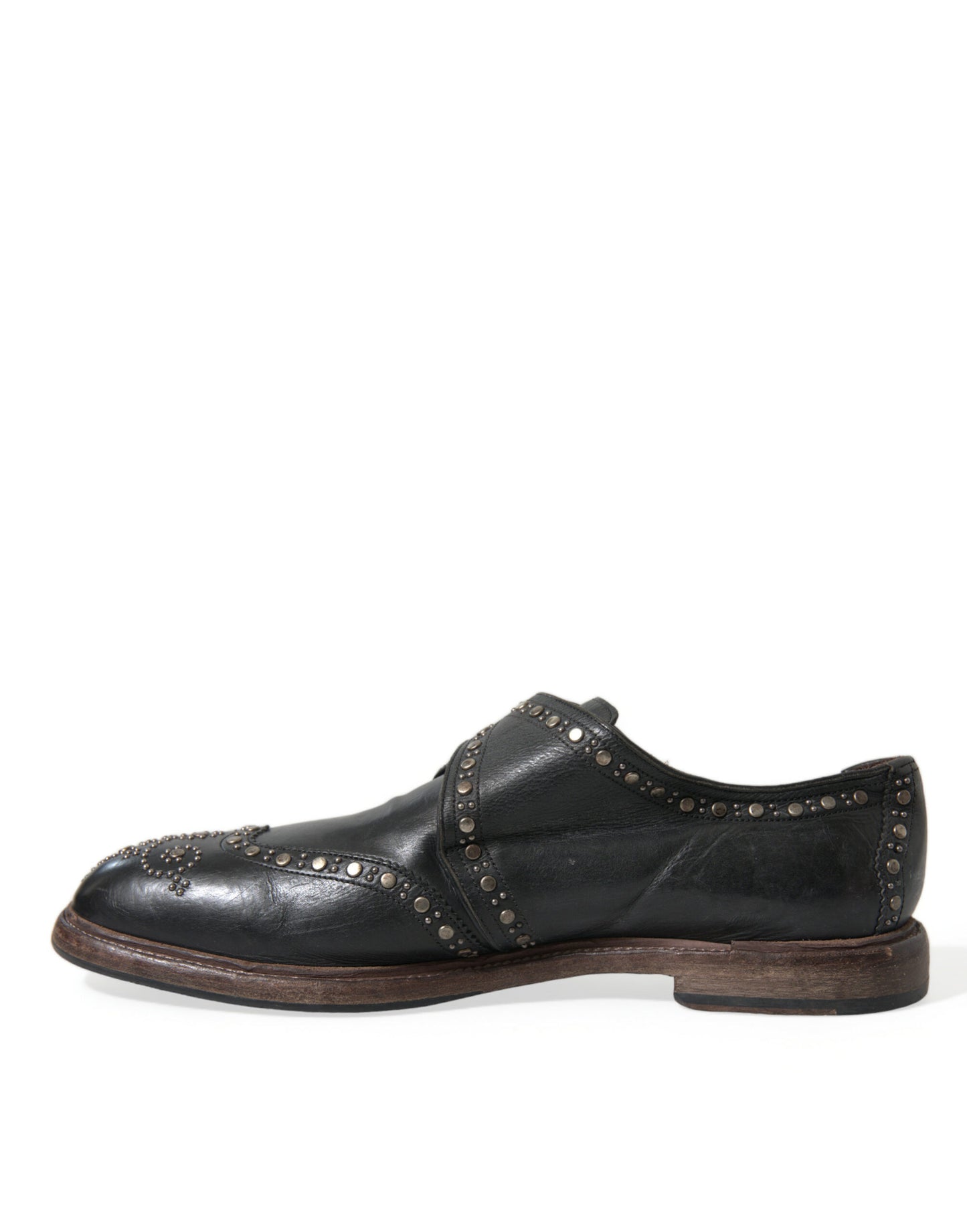 Black Leather Monk Strap Studded Dress Shoes