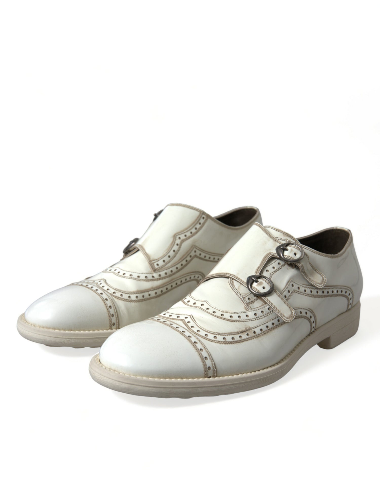 White Leather Strap Men Derby Dress Shoes