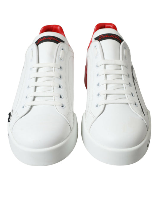 White Red Leather Low Top Sneakers Shoes