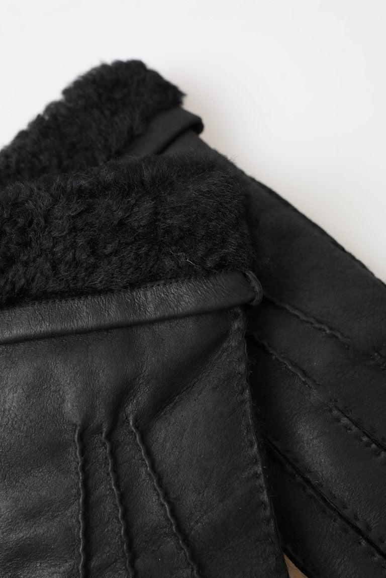 Elegant Black Leather Winter Gloves