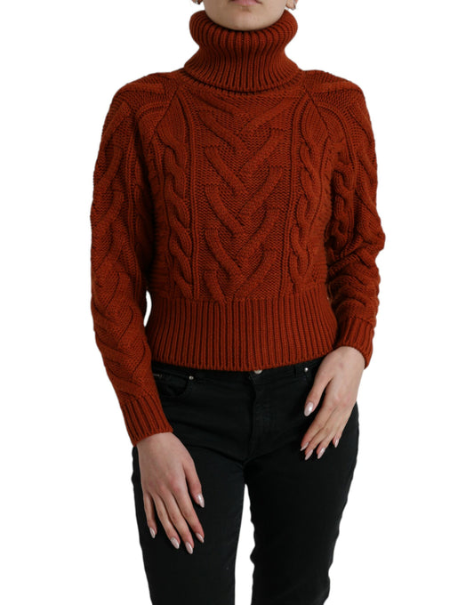 Brown Wool Knit Turtleneck Pullover Sweater