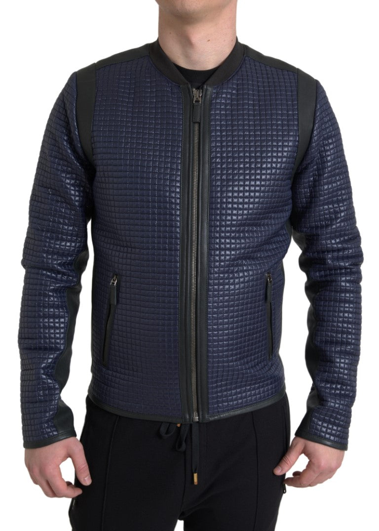 Elegant Blue Nylon Zip Blouson Jacket