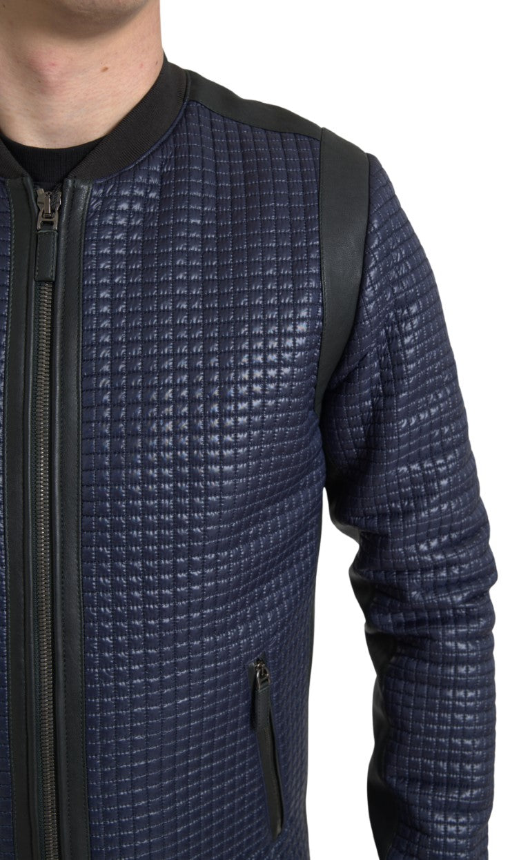 Elegant Blue Nylon Zip Blouson Jacket