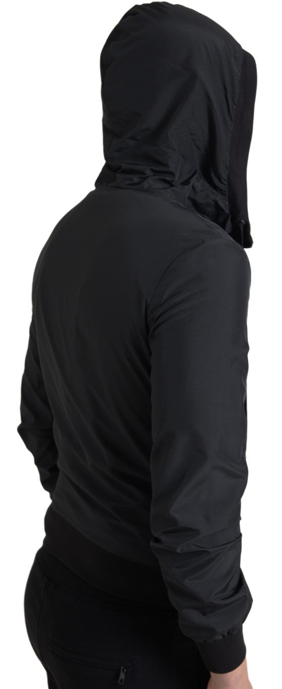 Elegant Black Hooded Sweatshirt with Logo Plaque