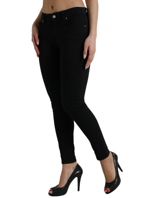 Black Cotton Stretch Denim Skinny Jeans