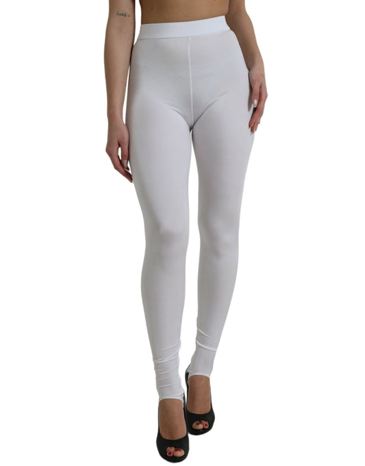 White Nylon Stretch Slim Leggings Pants