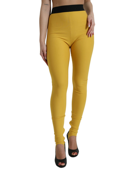 Yellow Nylon Stretch Leggings Pants