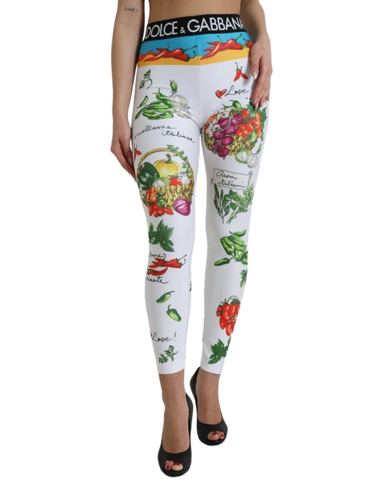 White Vegetables High Waist Leggings Pants