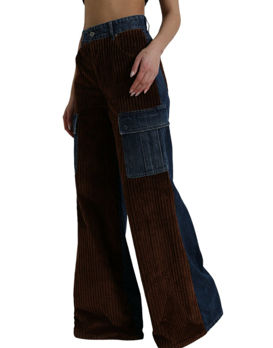 Brown Corduroy Cargo Denim Wide Leg Jeans