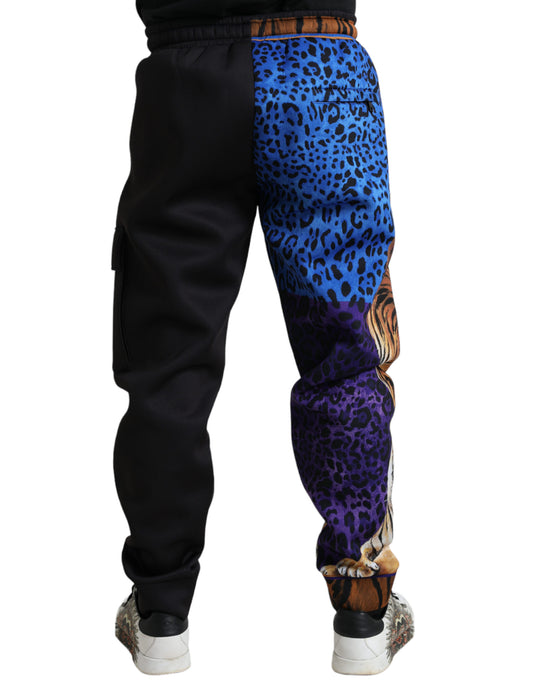 Black Tiger Print Cargo Jogger Pants