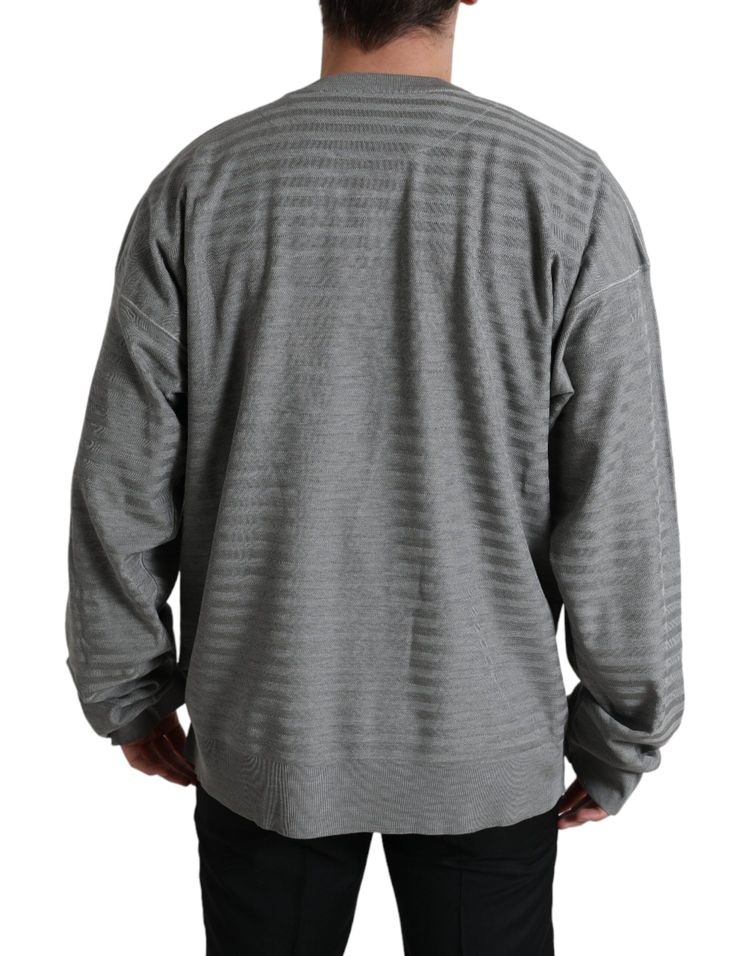 Gray Crewneck Pullover Silk Top Sweater